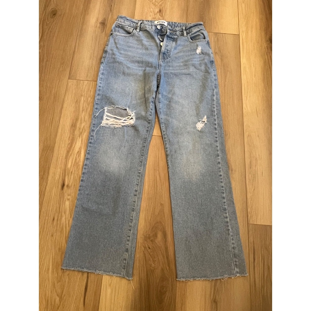 RSQ Womens Jeans Size 27 High Rise Straight Leg Distressed Light Wash Raw Hem